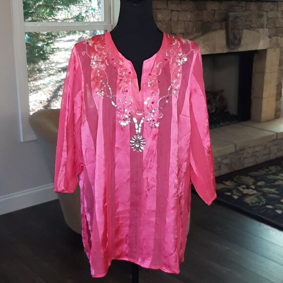 Tantrum Collection Pink Sheer with Sequins and Bling Shirt - Picture 1 of 8